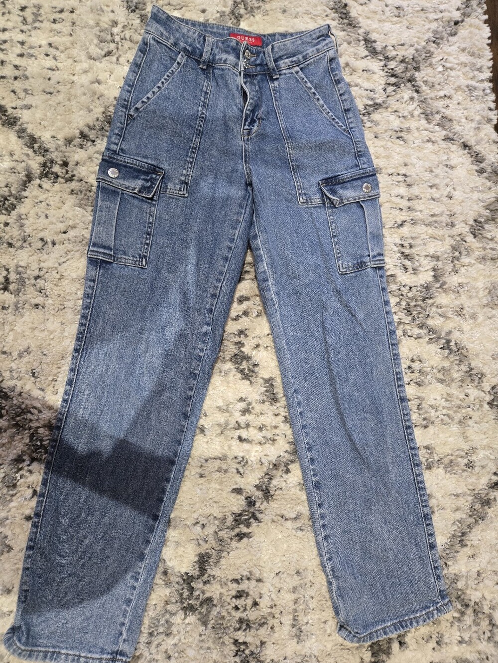 Guess High-Rise Cargo Jeans in Light Blue Size 25
